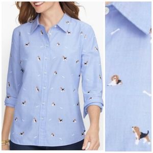 Talbots Womens Classic Cotton Shirt Beagles Bones Button Down Size Small Petite